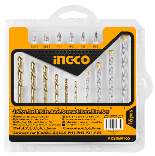 Ingco 16 Piece Drill Bits and Screwdriver Bits Set